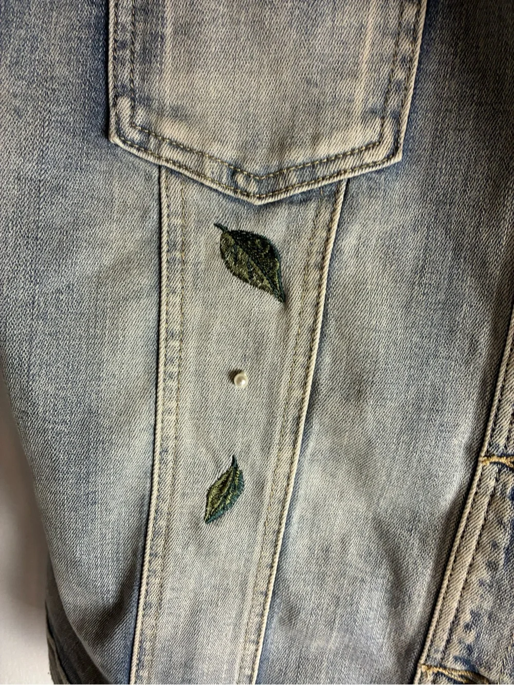 Light Wash Embroidered Floral Denim short sleeved Jacket